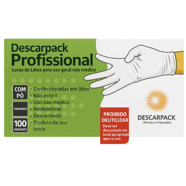Caixa c/ 100  Descarpack - Luvas de Látex com Pó