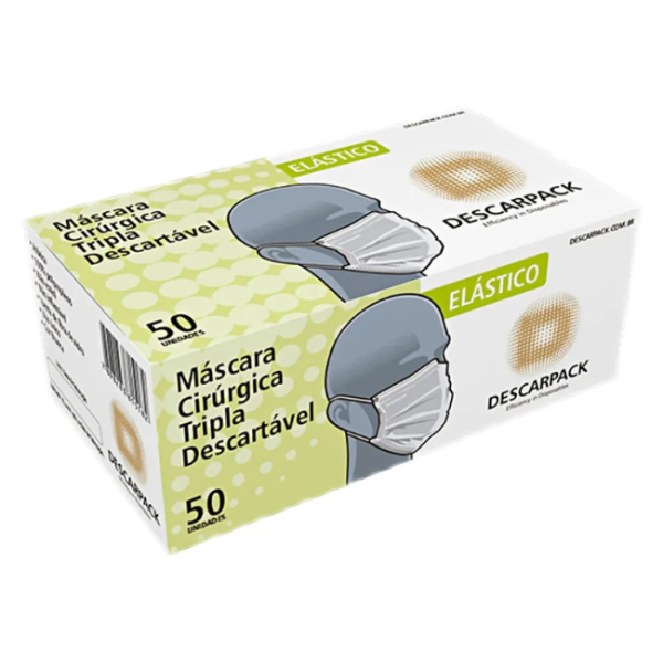 Caixa c/ 50 - Máscara Cirúrgica Tripla com Elástico Descarpack