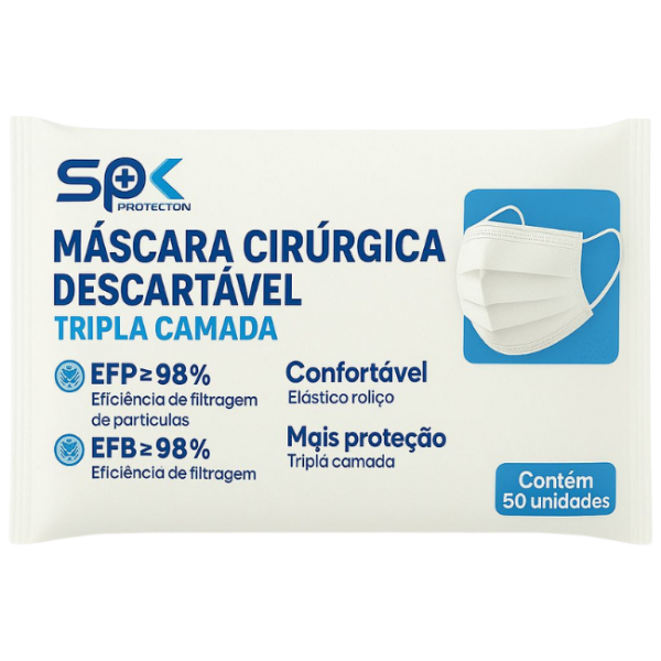 Caixa c/ 50 - Máscara Cirúrgica Tripla com Elástico SPK